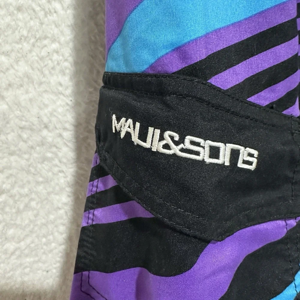 MAUI AND SONS Men's Purple Turquoise Striped Lined Swim Boardshorts‎ Size 36